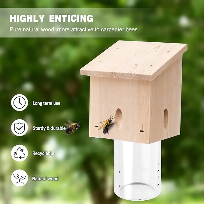DealsForYouDays！Carpenter Bee Trap for Outside - Style Nature Hanging Wood Carpenter Bee Traps Outdoor - Best Bee Trap - Insect Traps with Removable Vault (1 Pack
