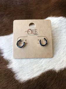" Cowgirl " Western Stud Earrings ( Silver / Black )