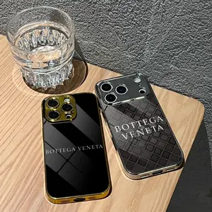 Luxury Band B-Bottega V-Veneta Phone Case For iPhone 17 16 15 14 13 12 Pro Max Plus Electroplated Metal Bumper Case Slim Tempered Glass Back Shockproof Anti-Scratch Luxury Case Fashion Durable Stylish