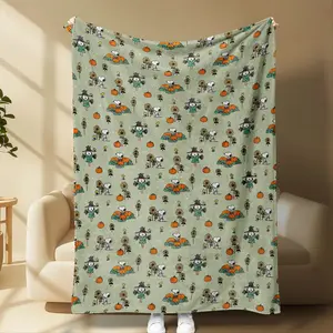 Autumn Pumpkin Patch Pattern Throw Blanket, Cozy Fall Harvest Design with Sunflowers & Farm Elements, Ultra Soft Flannel for Home Decor