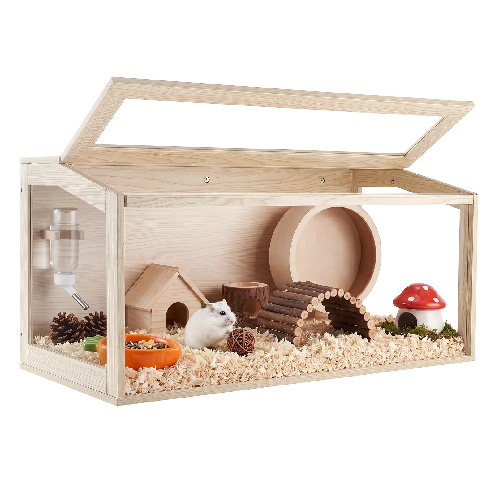 VEVOR Wooden Hamster Cage 40.1"x20.4"x20.1" 270° Viewing Hamster Habitat, Chewproof Acrylic Small Animal Cage with Openable Top, Large Pet Enclosure for Syrian/Dwarf Hamsters, Guinea Pigs & Gerbils