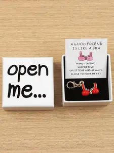 1set Funny Gag Gift - Fun and Cheeky Humorous Theme Sparkling Red Lingerie Keychain Charm with Synthetic Gemstone Underwear Party Favor Box, Box & Card Suitable for Birthdays, Weddings, Retirements - Novelty Accessory