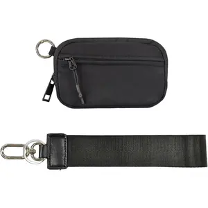 The Iris' Wallet 2nd Gen, 6x3.6" The Iris Pouch Wristlet, Zippered Card Case With Id Window/Hand strap (black)