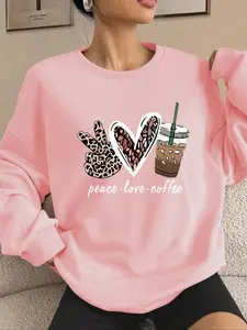 Women's Letter  & Graphic  Print Drop Shoulder Thermal Lined Sweatshirt, Casual Long Sleeve Round Neck Pullover for Fall & Winter, Ladies Clothes for Daily Wear