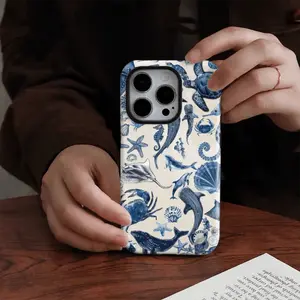 A stylish blue dolphin dual-layer protective case, sturdy and durable 2-in-1 protective case, compatible with iPhone 17/16/15/14/13/12/11 Pro Max/Plus/Pro, and Samsung Galaxy S25/S24/S23 Ultra series. Suitable for couples.