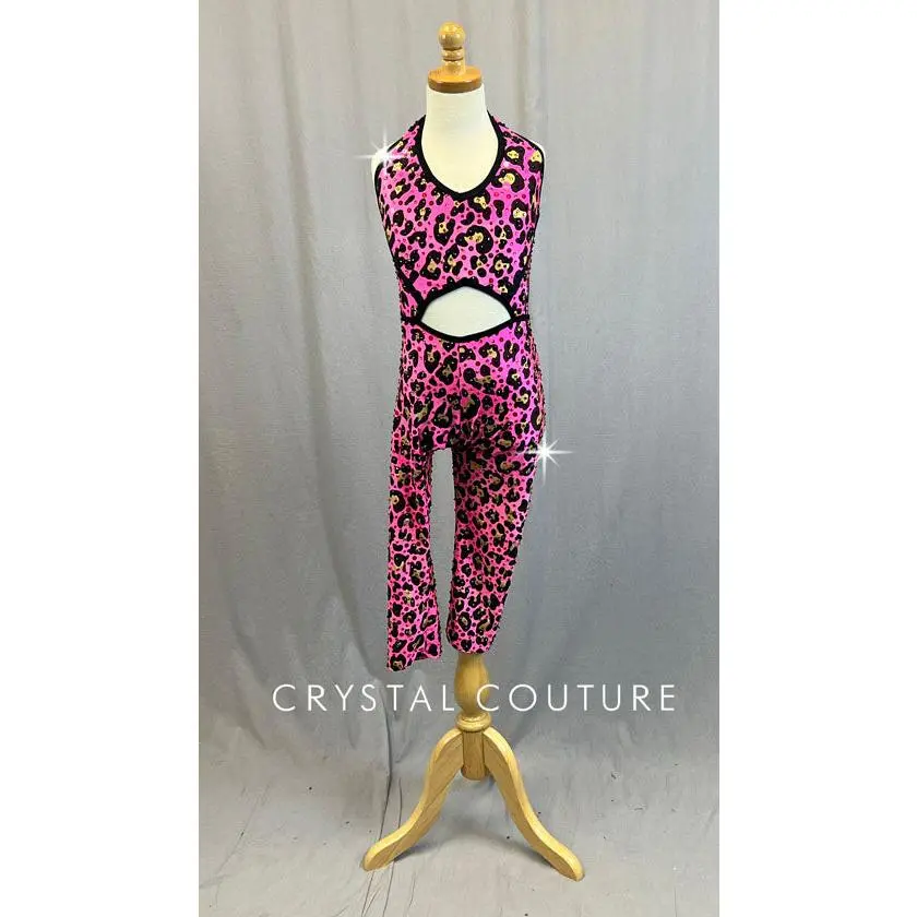 Custom Pink & Gold Leopard Print Jumpsuit - Rhinestones