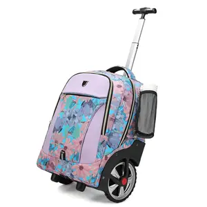 1pc Large Wheel Stair Climbing High Quality Backpack, Straight Row Silent Double Wheel Rolling Backpack, Telescoping Handle Trolley Backpack, for 15.6-inch Laptops, Business Trolley Case & Comfortable Bag for Travel