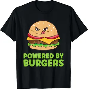 100% Cotton Powered By Burgers Fast Food Cheeseburger T-Shirt
