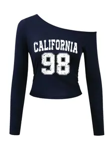 Women's Casual Simple Dropped Shoulder Letter Print T-Shirt, Long Sleeve Slim-Fitting, Perfect for Spring & Summer