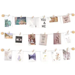 Hanging Photo Display Pictures Wall Decor 3 Rope Strings with 20 Clips Multi Pictures Cards Holder Teen Girl Room Wall Art for Bedroom, , Dorm Room, Birthday Christmas ,
