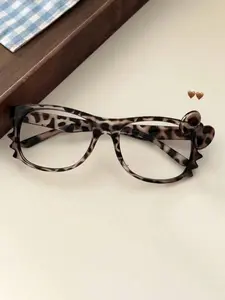 Retro Kitty Leopard Print Glasses Frame, Fashion Cat Eye Cartoon Accessory for Women, Cute Vintage Party Eyewear