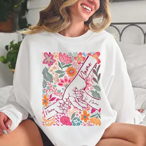 Family Handprint Sweatshirt | Personalized  Floral Mother’s Day Gift Personalized Mom & Kids print Sweatshirt | Floral Family Tee | Mother’s Day Gift Custom Family Hands Sweatshirt | Floral Mom Life Shirt | Personalized Gift for Her