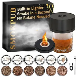 Electric Whiskey Smoker Kit with 6 Wood Chips, Rechargeable Cocktail Smoker Kit Built in Lighter, No Butane Needed, Birthday Christmas Anniversary Bourbon Whiskey Gifts for Men,Dad,Husband