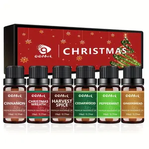 Essential Oils Christmas Set - Christmas Wreath, Gingerbread, Cinnamon, Harvest Spice, Cedarwood, Peppermint - Waterless Diffuser Refill, Air Freshener Refill, Humidifier Supplies, Christmas Gift, Home Fragrance, Seasonal Decor, Festive Scent