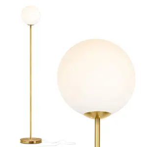 Brightech Luna - Frosted Glass Globe LED Floor Lamp - Mid Century Modern, Standing Lamp for Living Rooms - Tall Pole Light for Bedroom & Office - with LED Bulb