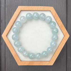 B24130-B Certified Untreated Grade A Jade Bracelet - 10mm Round Beads (Light Green)