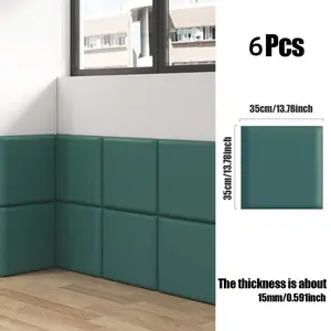 6-Piece Self-Adhesive Wall Panels, //blue Soft Padding, Anti-Collision Soundproof DIY Decor, Easy Peel & Stick, High-Quality Leather Material