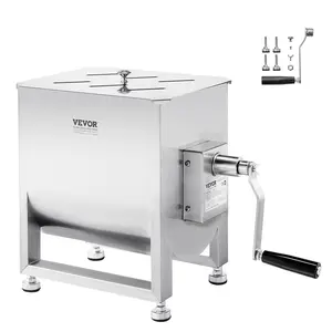 VEVOR Manual Meat Mixer, 20L Fixed Tank Meat Processing Equipment(Mixing Max 30LBS for Meat), Stainless Steel Meat Mixer, Sausage Mixer Machine with Lid Handle Gear Reducer, Ground Beef Hand Mixer