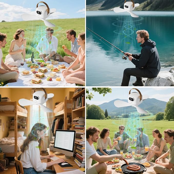 USB Desk Fan – 4 Speed Portable Table Fan with 7200mAh Battery, Quiet Rechargeable Fan for Bedroom Office, 8.3" Small Personal Fan for Home Travel, Strong Airflow Cooling Fan for Desktop Camping