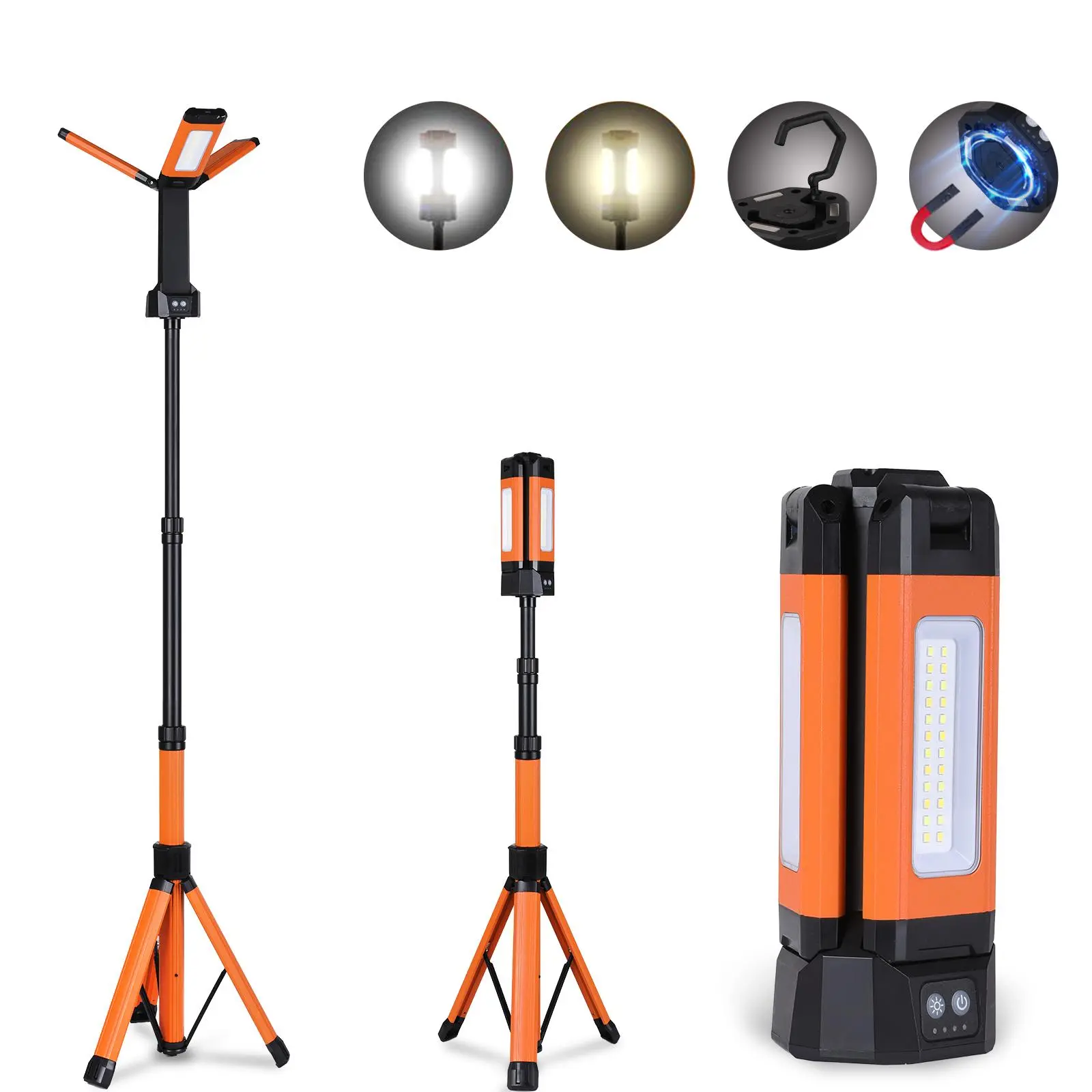 CuLiDing Rechargeable Camping Lantern with 67" Adjustable Tripod Stand, Portable Cordless LED Work Light, Stepless Dimmable, 4000K/6500K Lighting Modes, Detachable Tripod for Camping, Garage, Emergency & Fishing