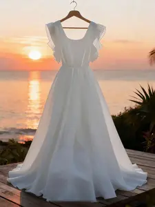 Women's Long Maxi Dress with Layered Ruffle Cap Sleeves, Perfect for Beach Vacation, Travel Photoshoots, Wedding, Party, Casual