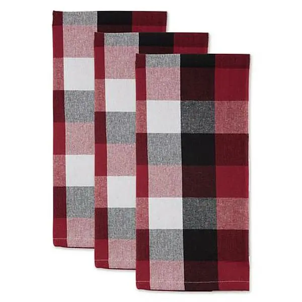 Design Imports Tri-Color Check Kitchen Towels 3-Pack