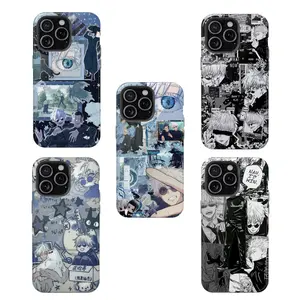 Jujutsu Kaisen Blue Collage Tough Phone Case, Anime Gojo Satoru Character Graphic Cover For iPhone 11–17 Pro Max, Minimal Cute Style, Unisex Gift For Anime Fans