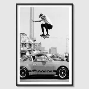 [SALE UP TO 50% + FREE SHIP] Vintage Porsche 911 Carrera Wall Art, Black and White Skate Photography, Street Skater Art Print