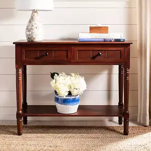 Distressed Brown Wood 2-Drawer Console Table
