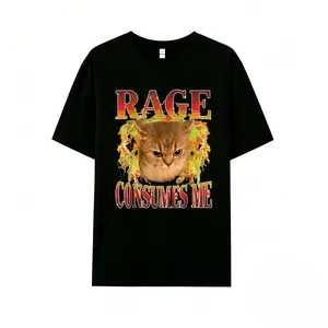 Carpesun Men's Unisex Cat Rage Is Consuming Me Funny Angry Meme Cats Humor Graphic T-Shirt, Casual Streetwear Cotton Short Sleeve Tee, Crew Neck Regular Fit, Breathable Soft Comfy Tops for Summer Daily Wear Fashion Letter Print Crewneck American men
