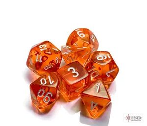 Translucent (Orange/White) Chessex Brand D&D/RPG Polyhedral Dice Set - 7 Dice with Clear Storage Case