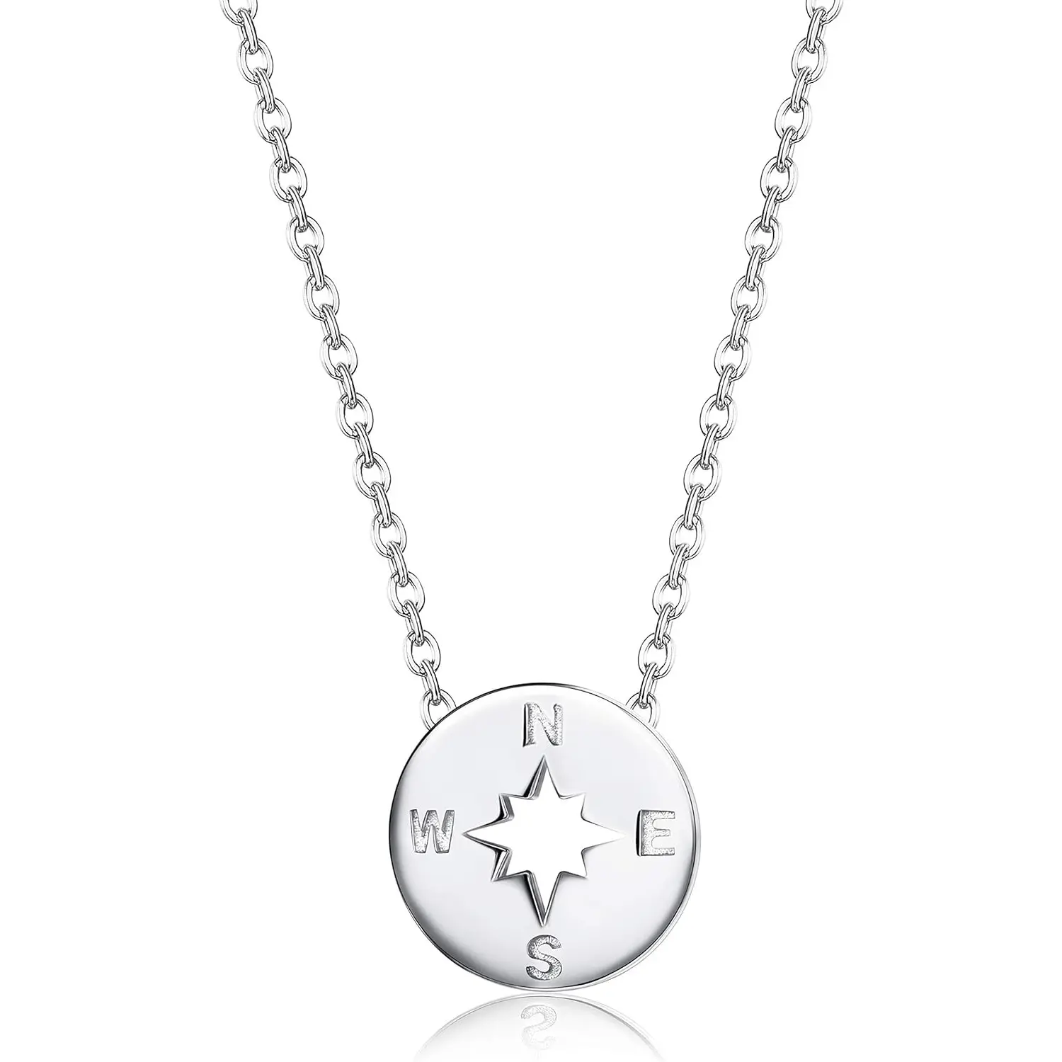 MILACOLATO Sterling Silver 925 Compass World Map Coin Chain Pendant Necklace For Women Men, Hollow Round Sunshine World Continents Necklace Jewellery Gift Travel