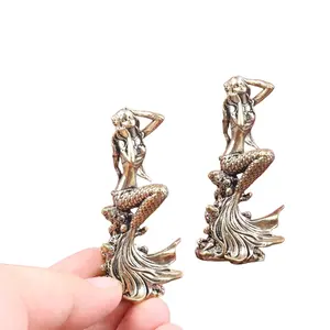 2-Piece Vintage Brass Mermaid Statues with Exquisite Antique Craftsmanship, Perfect Home Decor Accent, Ornaments, Ideal Gift for Holidays and Seasons, Nautical Theme