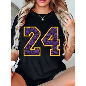 Women's Halloween Mummy 24 Graphic T-Shirt, Casual Black Crewneck Tee with Purple Yellow Bandage Design, Perfect for Halloween Parties, Trick-or-Treating, Trendy Comfortable Daily Wear