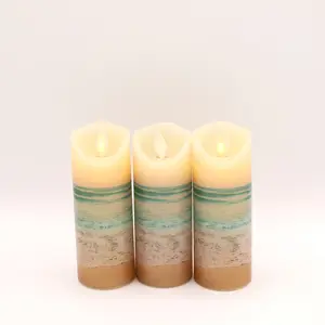 Beach home decor, wax battery operated candle set with remote option, spa decor