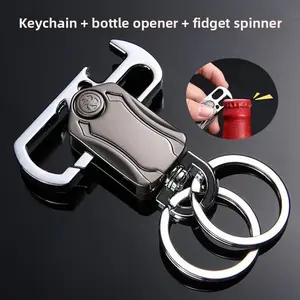 5-in-1 Fidget Spinner Keychain for Men - Multifunctional Bottle Opener Phone Stand Box Cutter Rotating Metal Keyring Gift outdoor  keychain Compact Stress Relief Portable