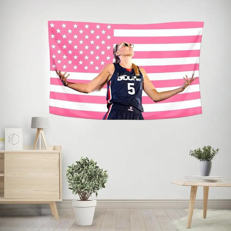 3x5 Ft Paige Bueckers Decorative American Flag Linen-Cotton Light Tapestry, Double-Stitched Indoor-Outdoor Hanging Wall Art Decoration for Home Decor design