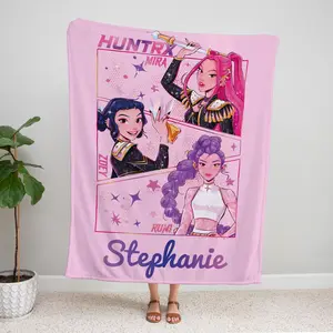Personalized Demon Hunt Blanket, Personalized Name Anime Girls Throw Blanket, Custom Soft Warm Gift for hunt Fans, Hunt blanket ,Power Girl