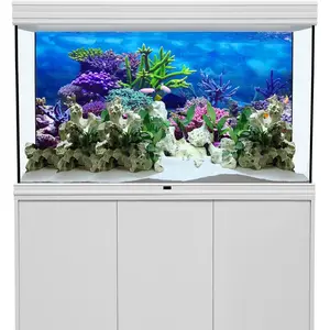 Ocean Theme Fish Tank Background 48x18 inch Coral Seaweed Reef Rock Tropical Fish Underwater Sea World Polyester Backdrop Reptile Habitat Terrarium Aquarium Background