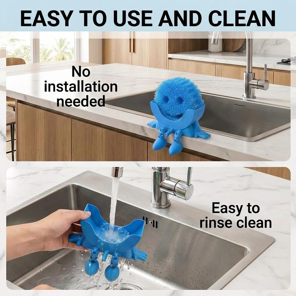 Must-Have Cute Sponge Holder for Kitchen Sink, Funny 3D Printed Hanging Organizer with Drainage, No-Trace Strong Glue, Keeps Your Sponge Dry, Clean & Easy to Grab
