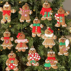 12pcs Gingerbread Man Ornaments for Christmas Tree Assorted Plastic Figurines Ornaments for Christmas Tree Hanging Decorations