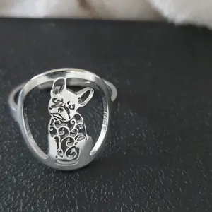 Stainless Steel French Bulldogs Ring with Intricate Design for Pet Lovers