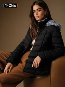 Women's Fall Winter Hooded Puffer Coats, Long Sleeve, Casual Fitted Design, Fashionable Zipper Pocket Outerwear, Comfortable and Stylish, Jacket