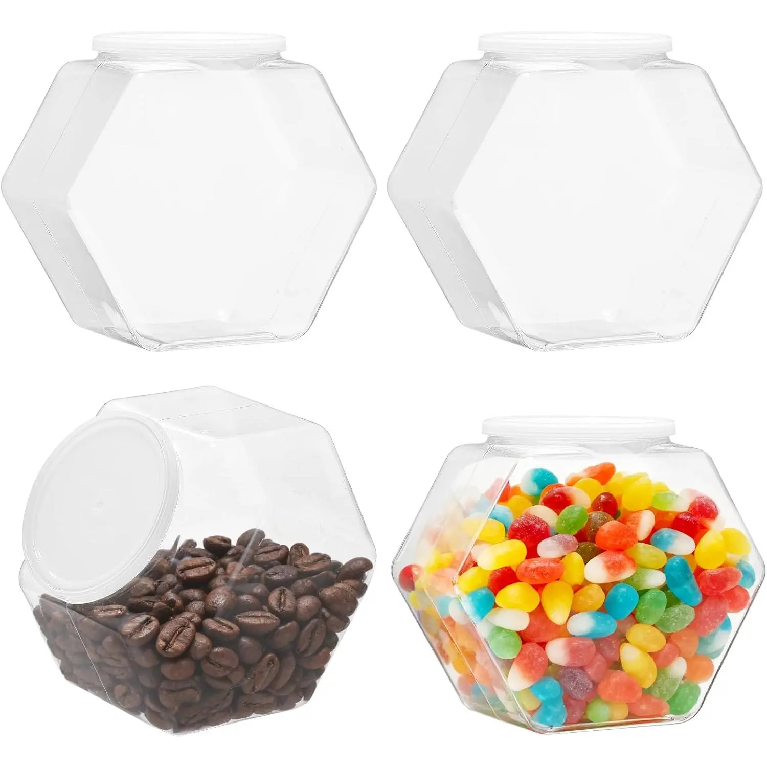4 Pack Plastic Candy Jars with  Hexagon Cookie Jars Kitchen Counter Candy Bar Containers  Clear Containers for Buffet Storage Display   Laundry Pod Buffet Craft Kitchen Storage