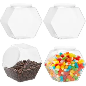 4 Pack Plastic Candy Jars with  Hexagon Cookie Jars Kitchen Counter Candy Bar Containers  Clear Containers for Buffet Storage Display   Laundry Pod Buffet Craft Kitchen Storage