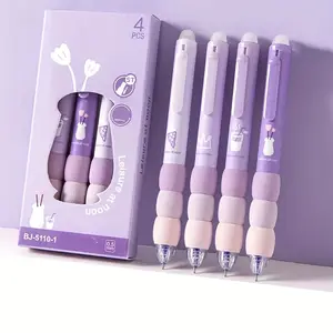 Cute Cartoon Design Gel Pen (4 Counts/set), Erasable Soft Grip Gel Pen, Writing Pen for School & Office, Stationery Supplies, Erasable Gel Pens, Smooth Writing Pens