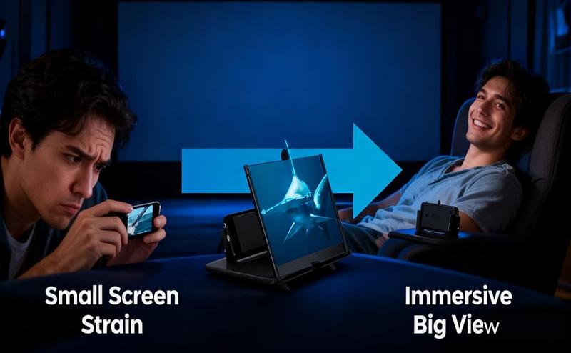 12英寸手机屏幕放大器，3D高清手机放大投影屏幕，适用于电影、视频，可折叠手机支架带屏幕放大器，支持所有智能手机（黑色，12英寸）