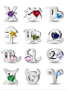 1PC New Original 12 Constellations Series Colored Zircon Bead Pendant Thanksgiving Christmas Beads and Pendant Designer Bracelet Making DIY With Charms Stylish Playful Charm Gift Ladies Daily Wear for Women as Gift Special Choice Letter Charm