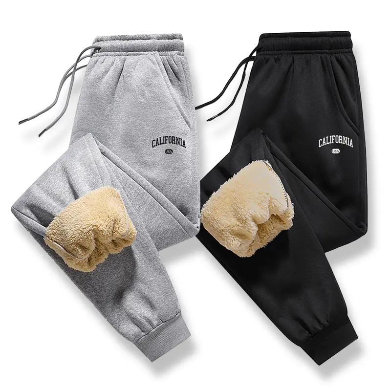 Men's winter fleece-lined thick sports pants with printed fleece, fashionable trendy streetwear, warm and comfortable, suitable for winter wear, everyday casual, a winter essential.