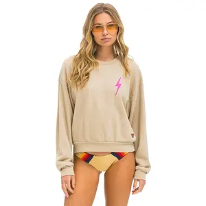 BOLT 2 RELAXED CREW SWEATSHIRT - SAND // NEON PINK